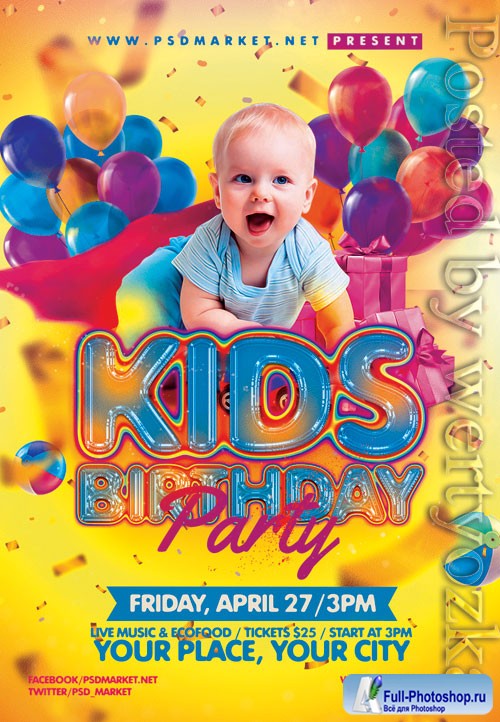 Kids birthday event - Premium flyer psd template