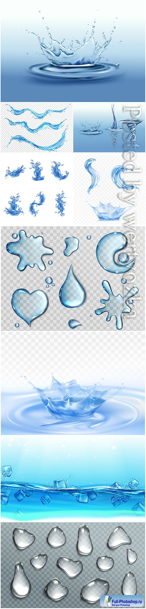 Water bottle ad banner, flask with drink, splashing water drops in vector # 4