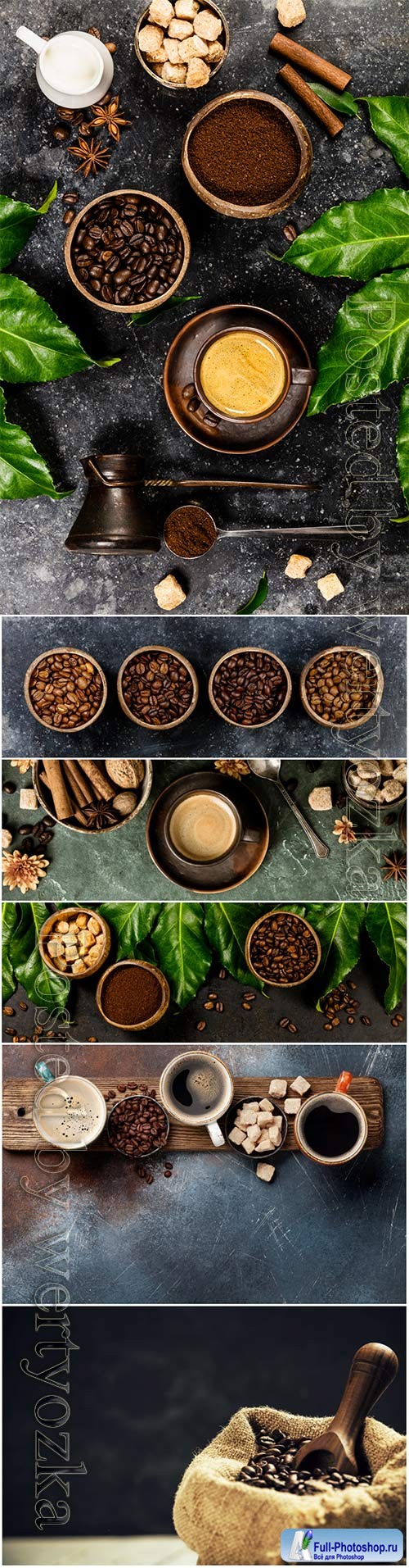 Coffee composition on dark rustic background