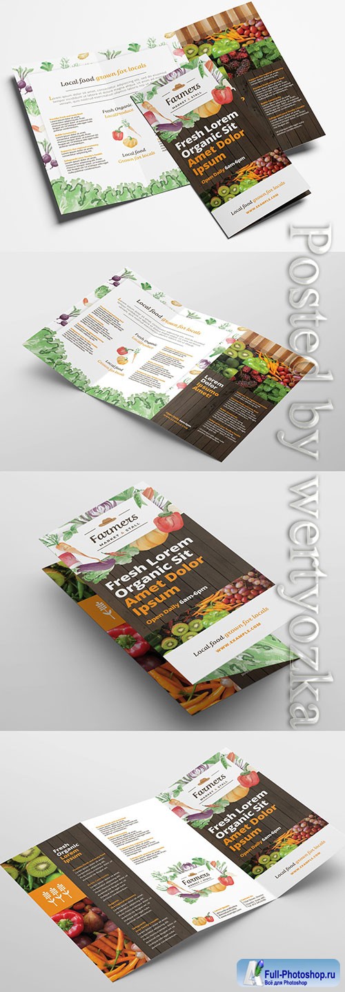 Trifold Brochure Layout with Organic Farmers Market Theme