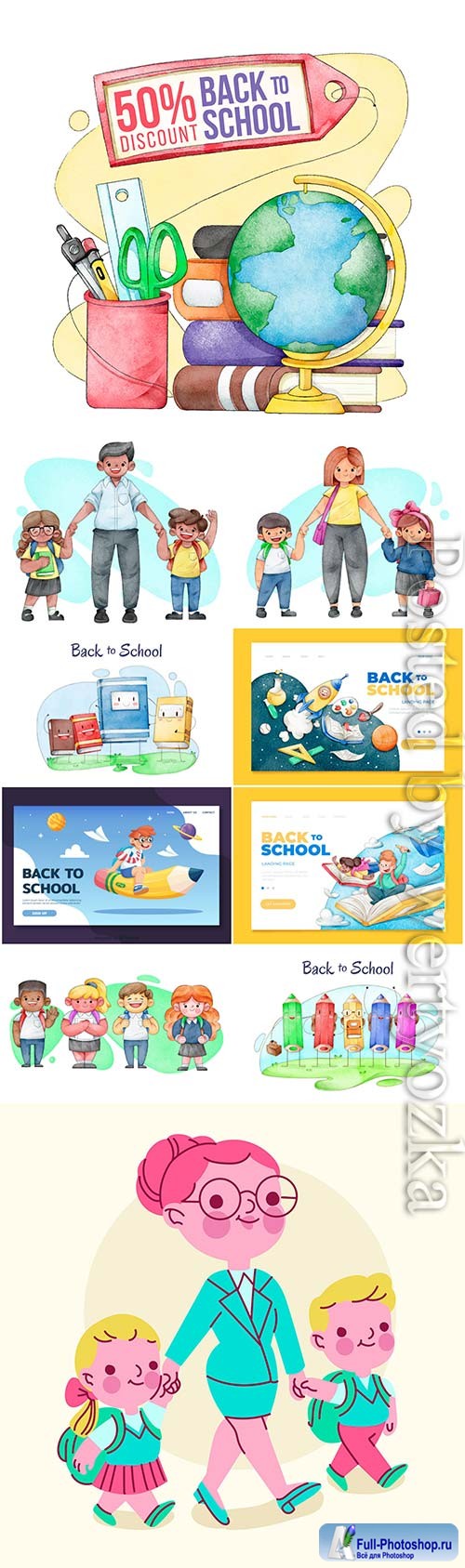 Watercolor back to school vector template design