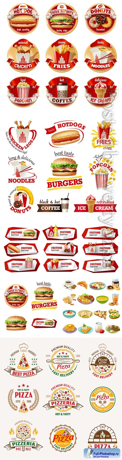 Vector set fast food logos stickers