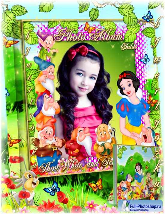 Children's photo album with fairy-tale characters Snow White and the Seven Dwarfs