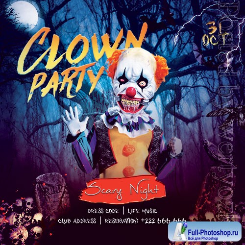 Clown Party Flyer PSD Template