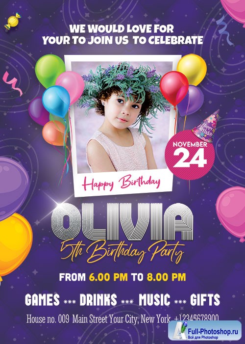 Birthday Party Invitation Flyer PSD