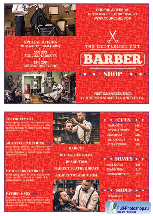 Barber shop bifold flyer psd template