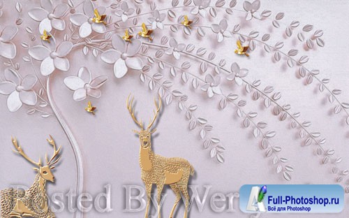 3D psd models simple nordic embossed fawn on a tree wall