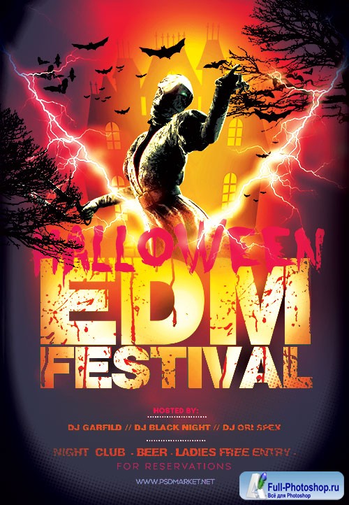 Halloween edm festival flyer psd