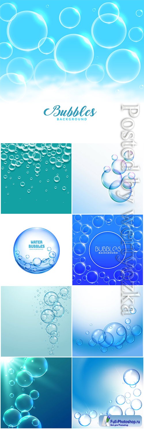 Water or soap bubbles floating vector background