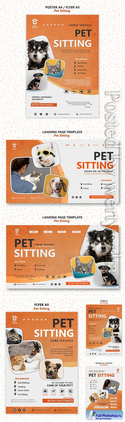 Pet sitting concept flyer template psd