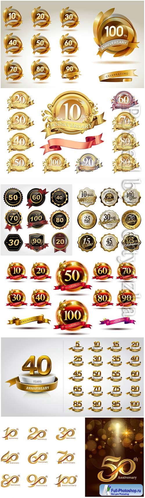 Set of golden anniversary logo celebration, labels collection