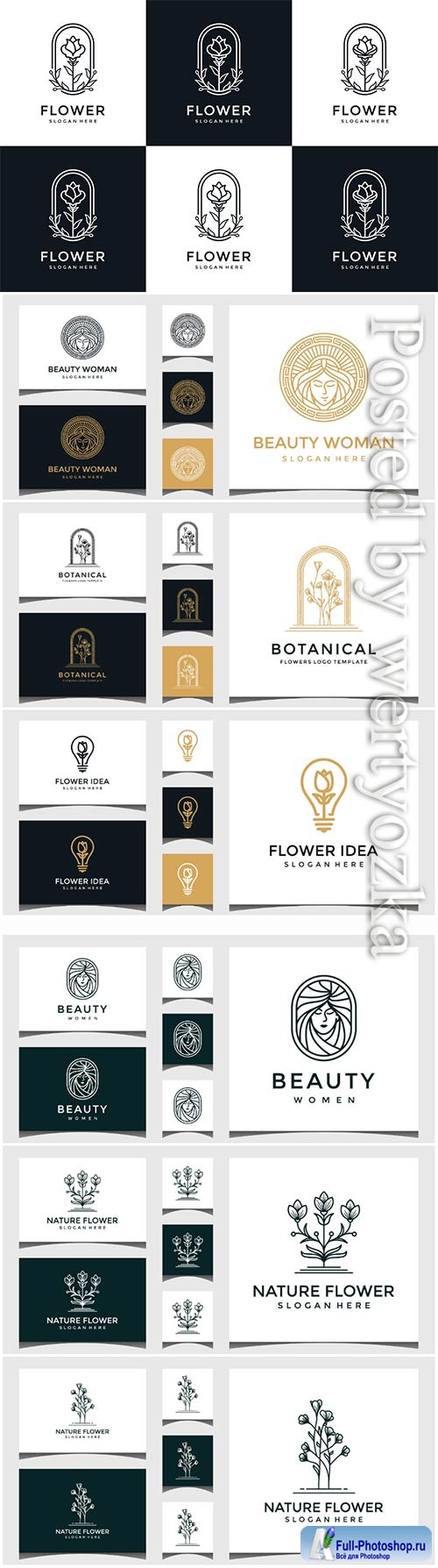 Set of flower logo design in line art style