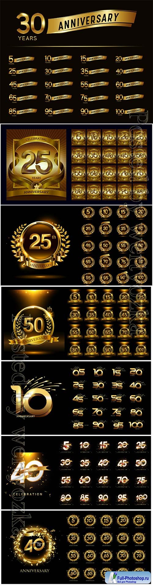 Luxury gold and anniversary number set logo