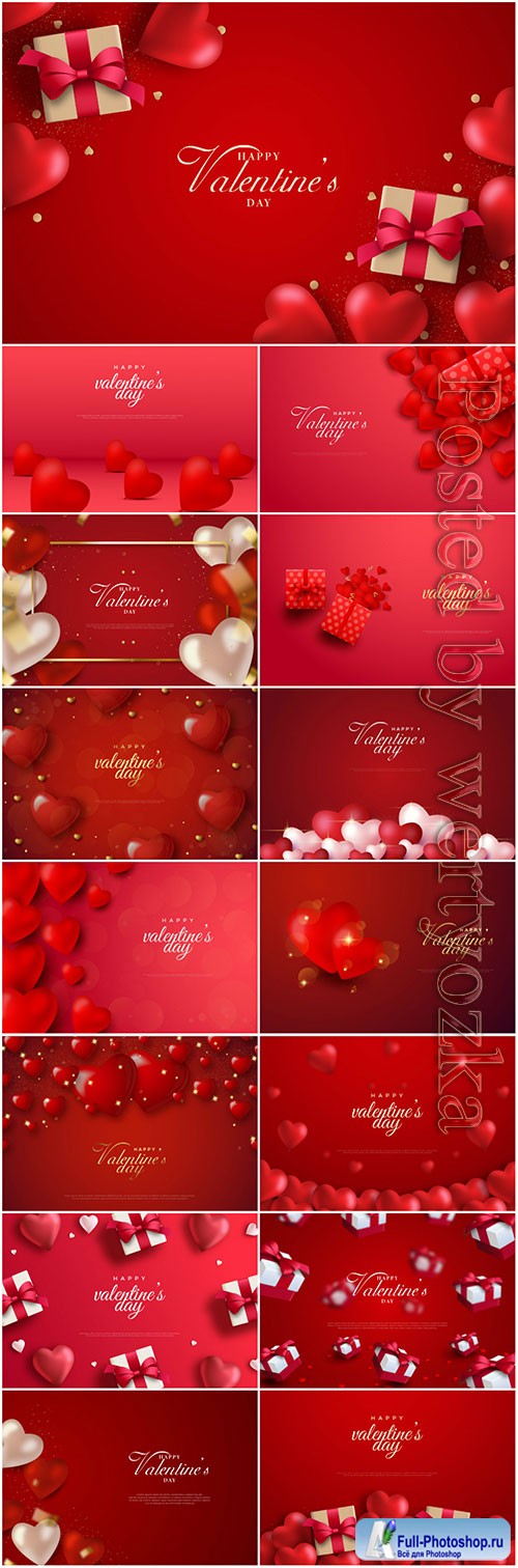 Valentine's day background with love balloons and gift box on red background