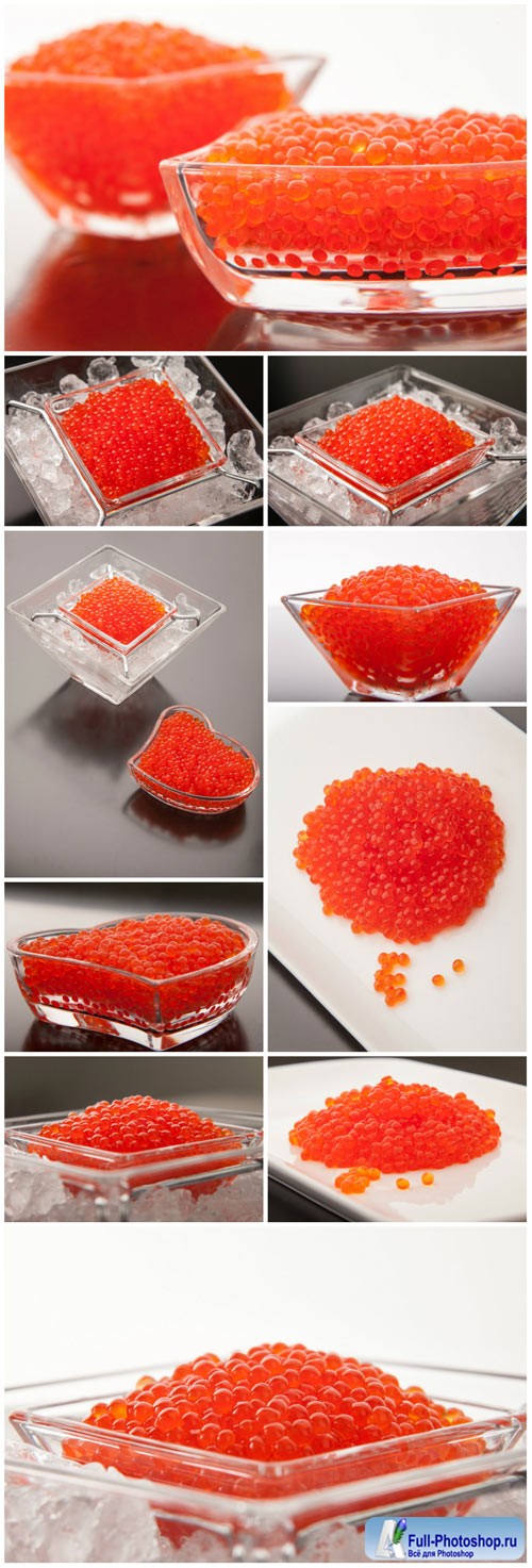 Red caviar in a transparent plate stock photo