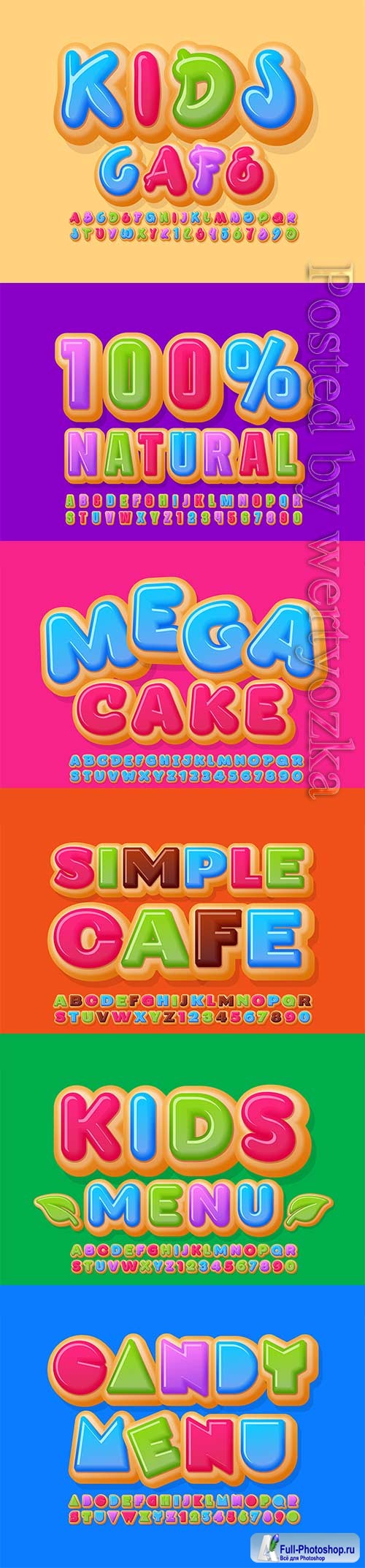 Vector creative banner kids cafe, alphabet letters and numbers