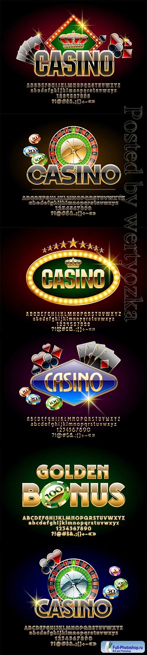 Casino vector letters, numbers and symbols