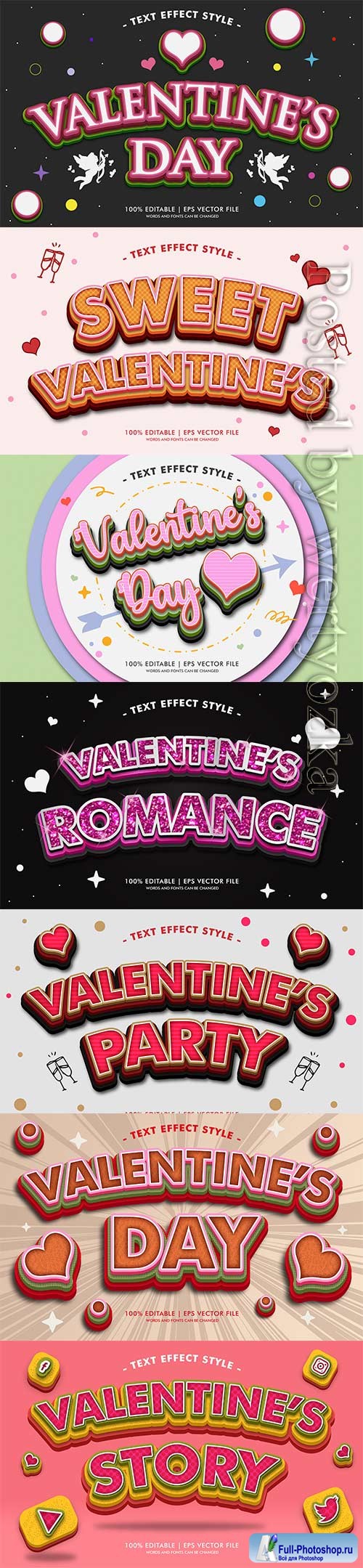 Valentine romance text effects style in vector