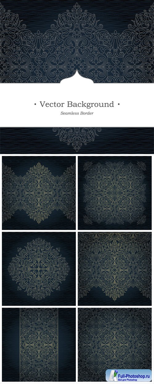 Gold patterns on a dark background in vector