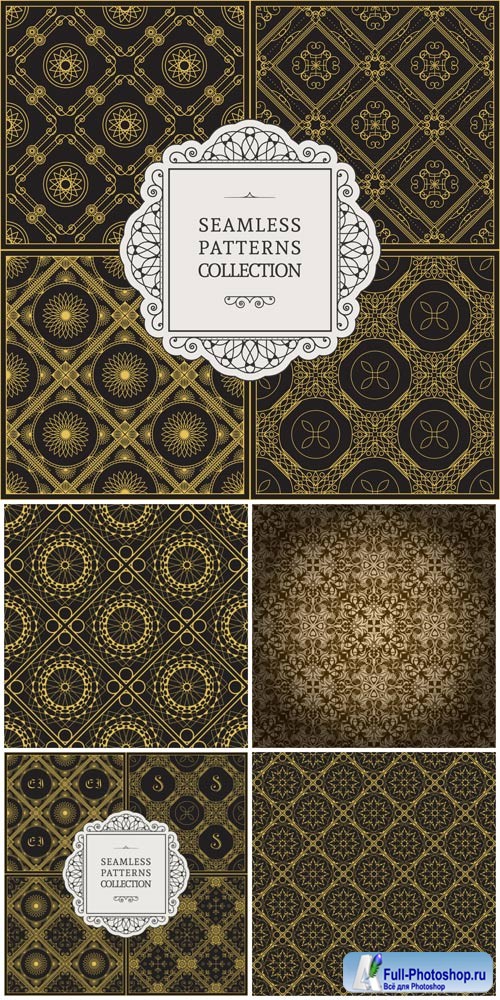 Seamless golden patterns in vector