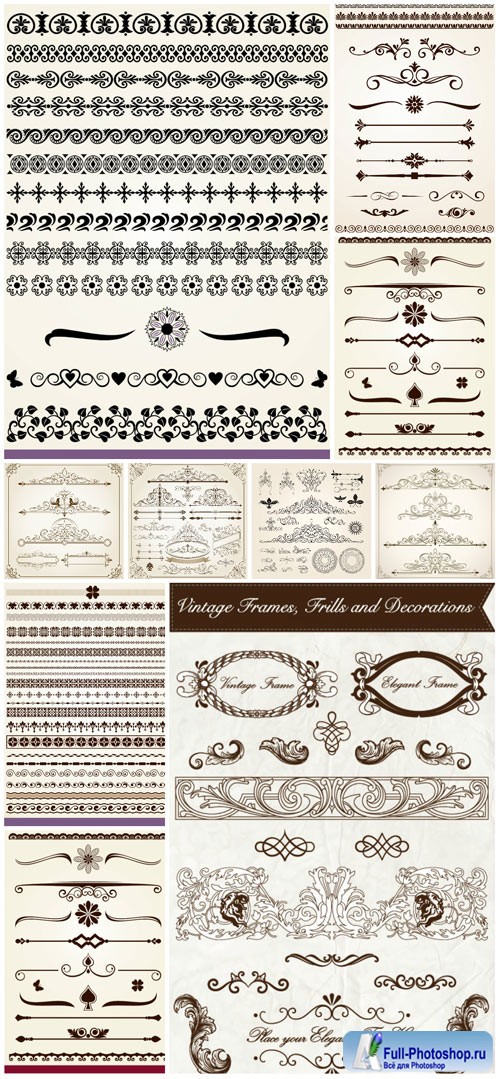 Ornaments, borders and patterns in vector