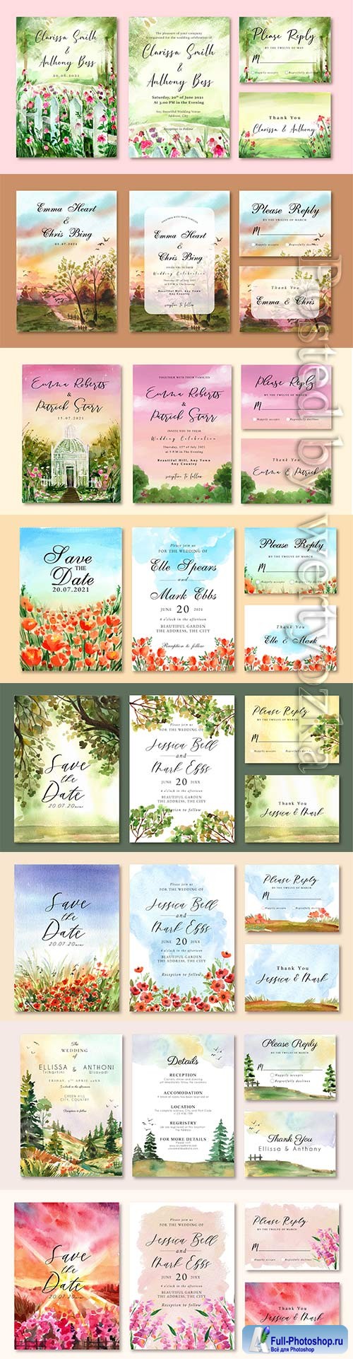 Vector floral watercolor wedding invitation