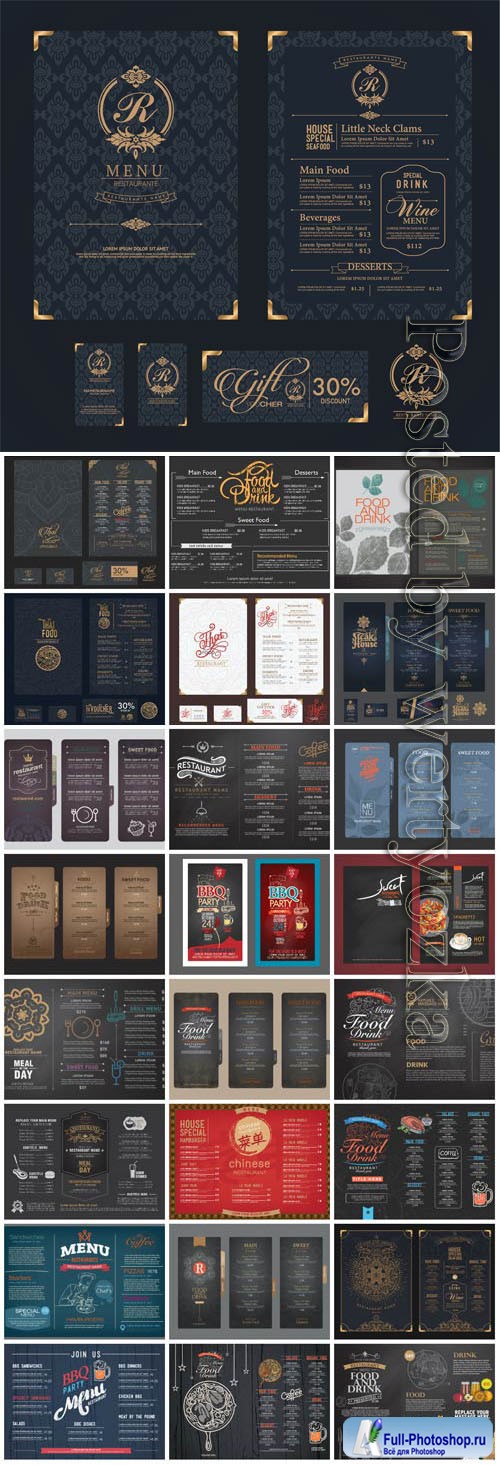 Vintage restaurant menus in vector