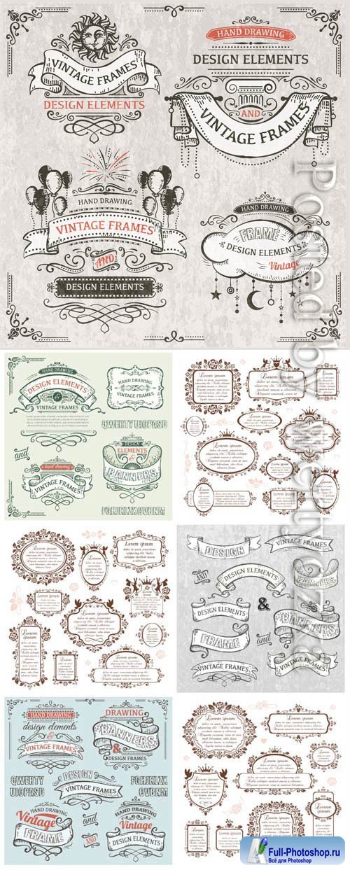 Vintage frames and elements in vector