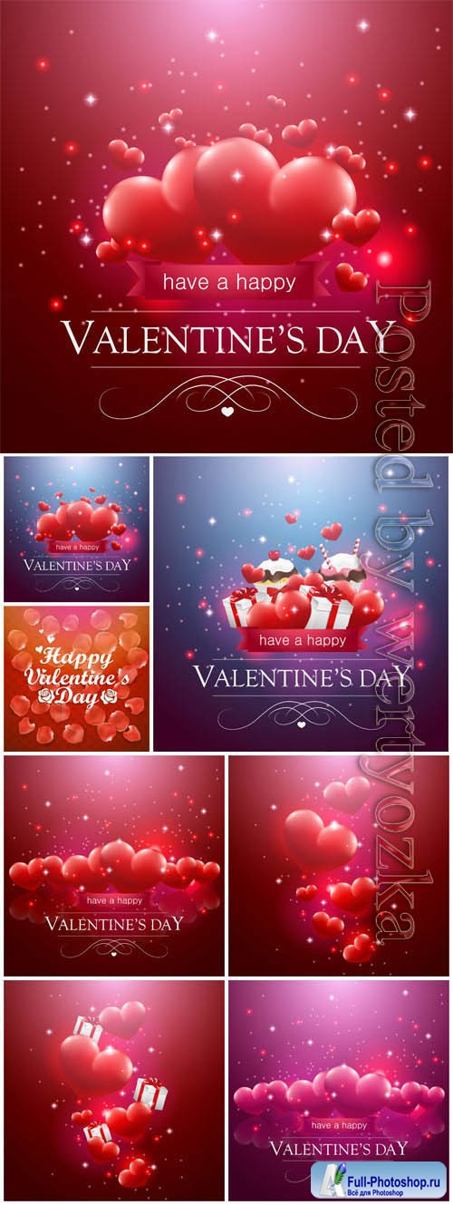 Shining hearts for valentine's day in vector