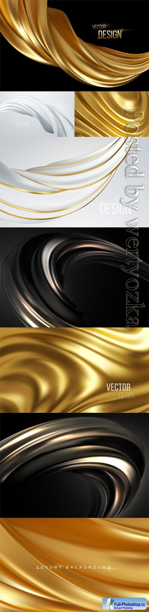 Gold metallic silk flowing wave luxury vector background