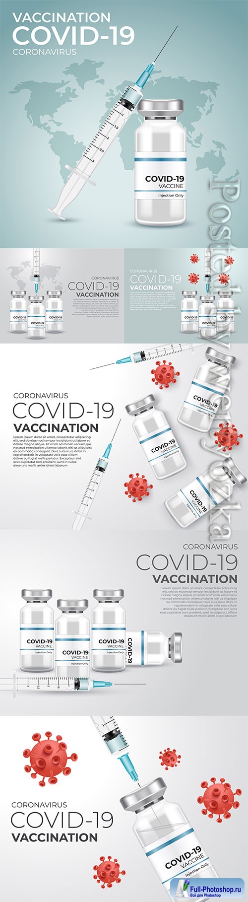 Covid 19 corona virus vaccination with vaccine bottle and syringe injection