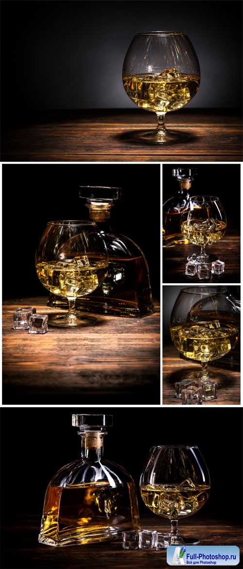 Bottle and glass with cognac, alcoholic drink stock photo