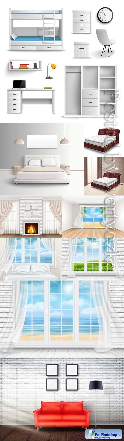 Interior of rooms, windows vector illustration