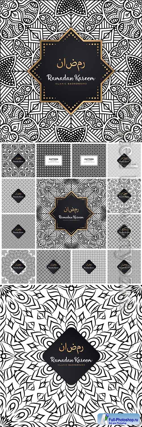 Seamless islamic black and white vector pattern