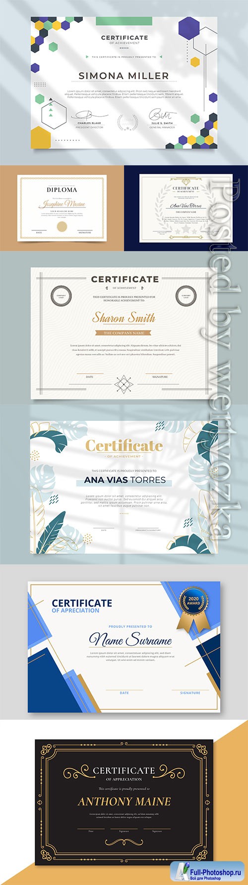 Diplomas and certificates in vector