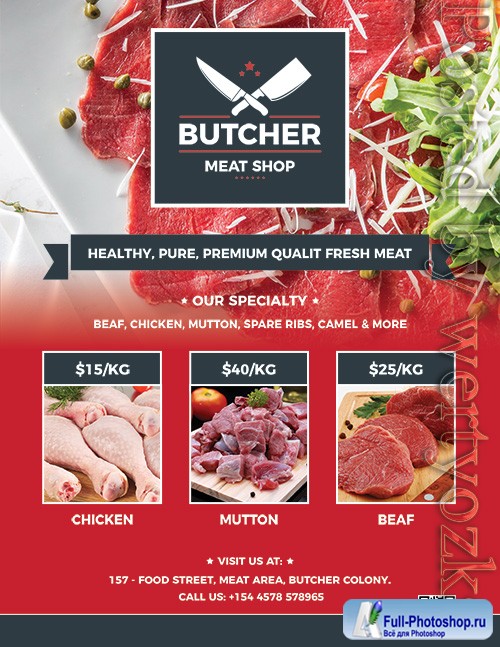 Butcher Shop Flyer PSD Design Template