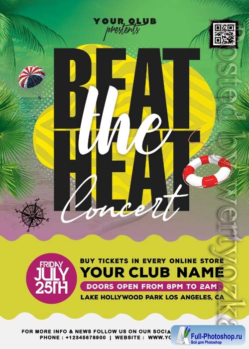 Beat the Heat Summer Music Event Flyer PSD