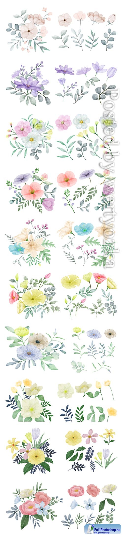 Vector flowers painted with watercolors