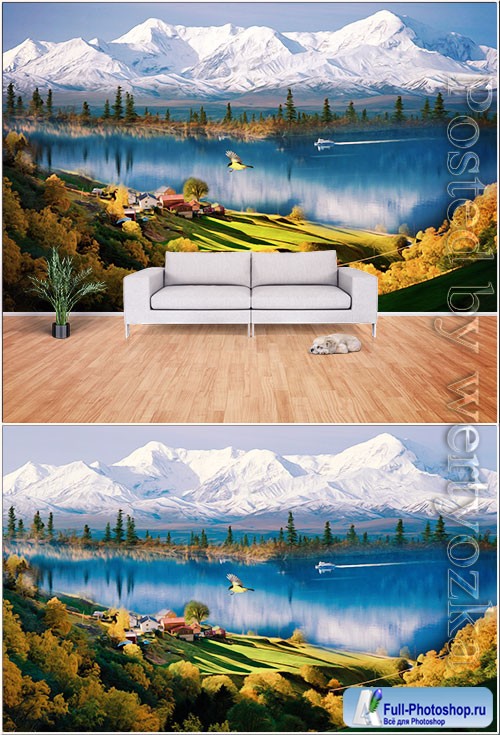 Modern landscape realistic oil painting style living room wall