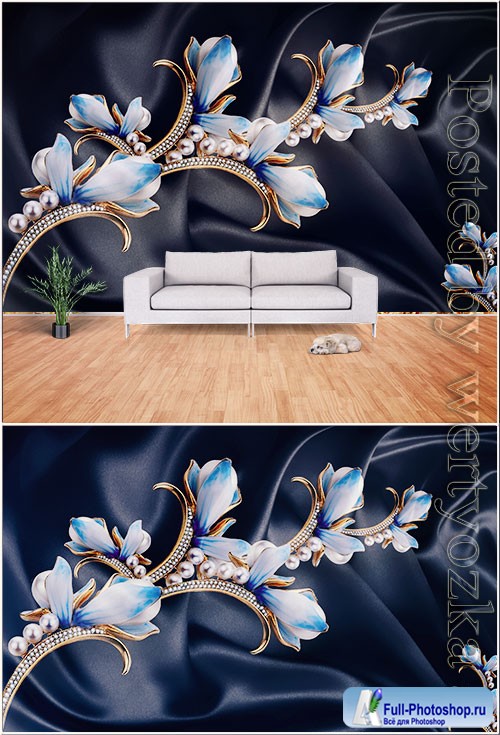 3d blue pearl tulip satin background wall