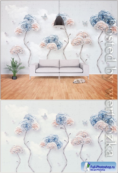 Modern minimalist fashion embossed flower, butterfly, jewelry background wall