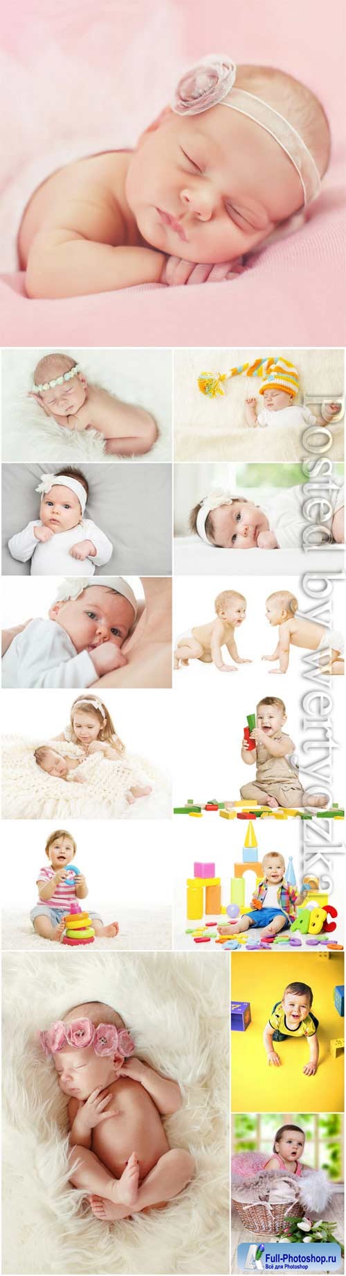 Sleeping baby, playing babies stock photo