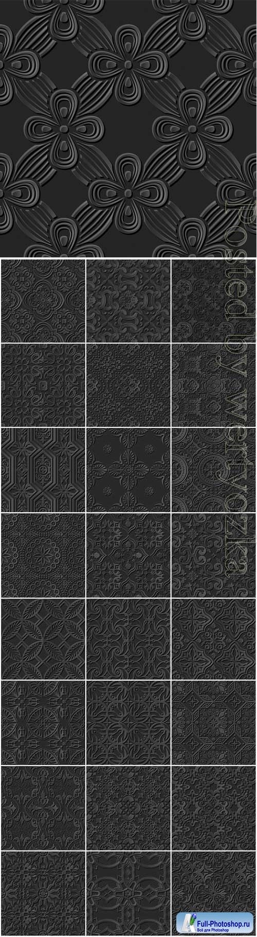 Black backgrounds with 3d patterns in vector