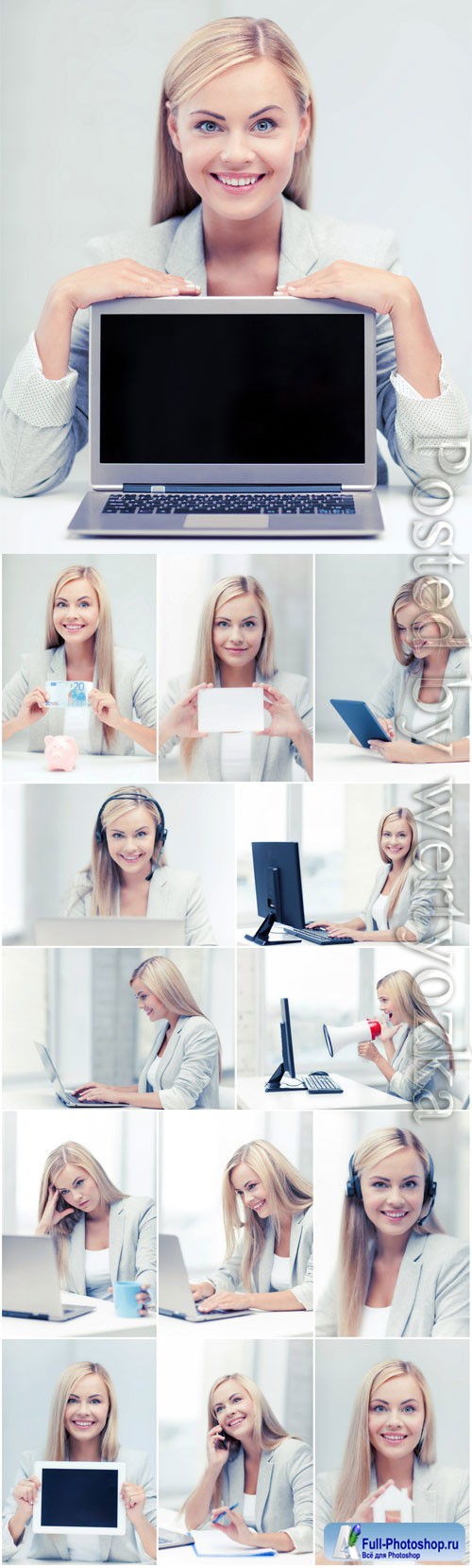 Blonde girl with laptop stock photo