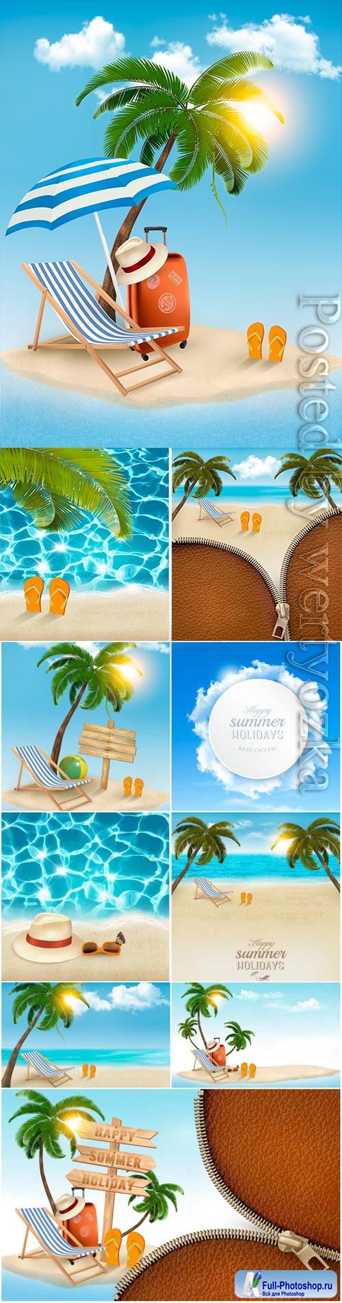 Summer backgrounds, sea palms and sand in vector