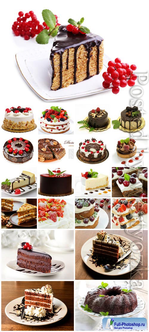 Cakes with berries and fruits stock photo