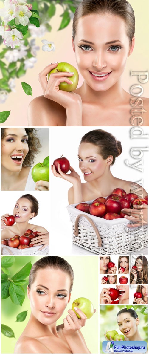 Girls with apples stock photo