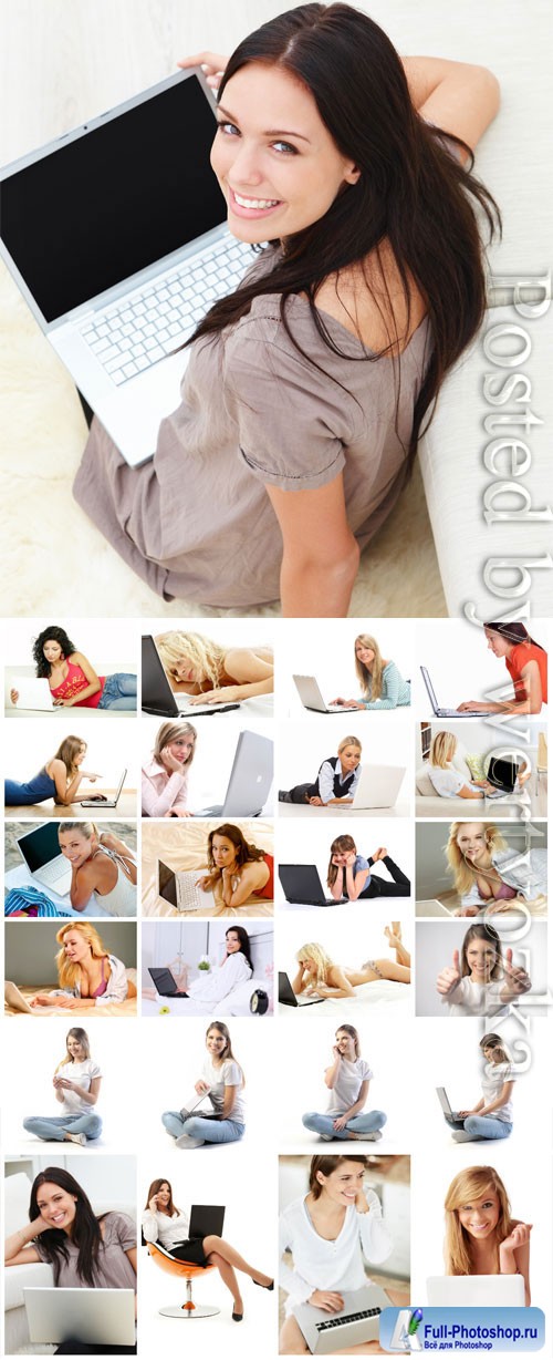 Girls with laptops stock photo