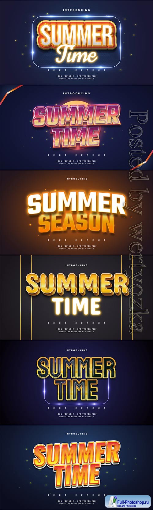 Summer time text in colorful retro style and glowing neon effect