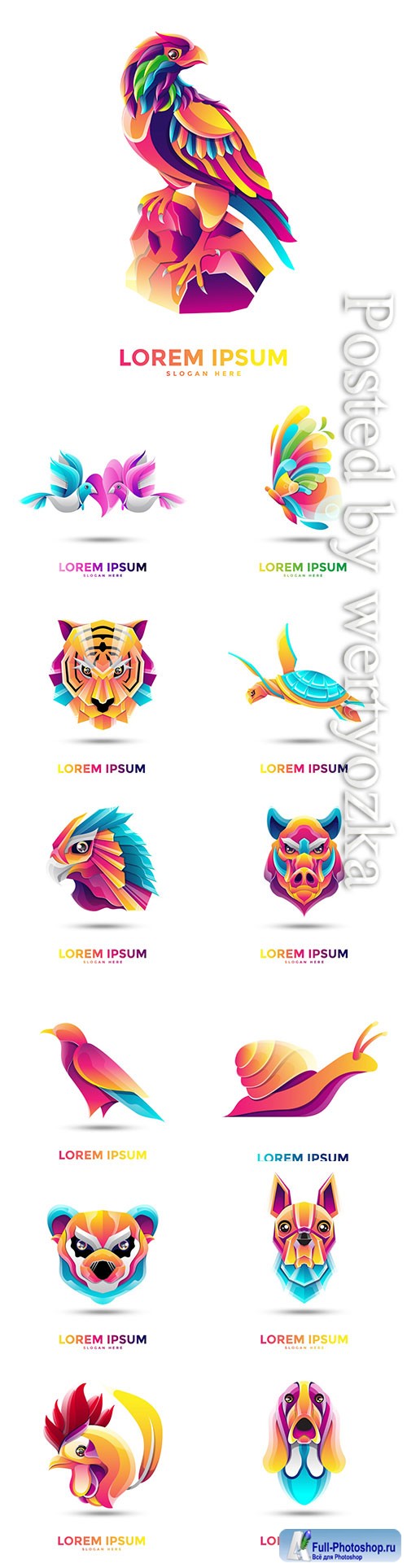 Multicolored animal logos in vector